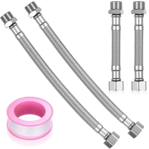 4x Flexschlauch 3/8 Wasserhahn, 10cm/20cm Flexibler Panzerschlauch 3/8 Zoll, Edelstahl Flexschlauch Verlängerung Armaturenschlauch für Wasserhahn Bad WC, mit 1 Band