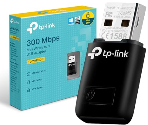 TP-Link TL-WN823N WLAN USB Stick (300Mbit/s 2,4 GHz, Mini Größe Adapter, WPS Taste für einfache Installation, kompatibel zu Windows 11/10/8.1/8/7/XP, Mac OS 10.15 und früher) schwarz