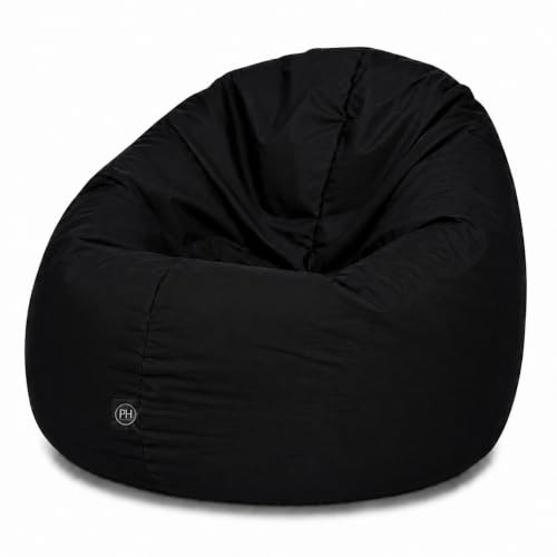 PATCH HOME 2 in 1 Funktion Sitzsack Sessel Bean Bag Sitzsäcke Gaming mit Reißverschluss bereits befüllt - Ø 145cm - Schwarz