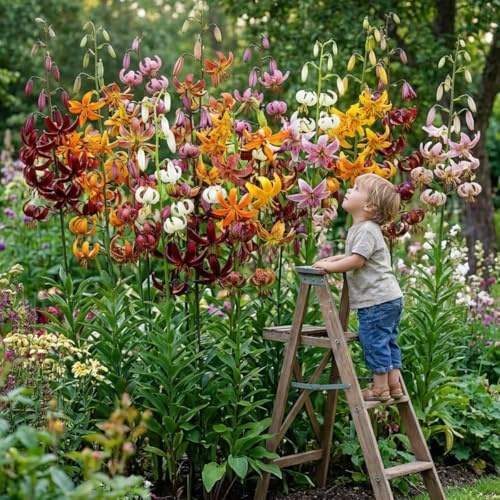 Martagon Lilien Zwiebeln Kollektion aus Holland - 10 Blumenzwiebeln, 5 Sorten, 2 pro Farbe - Mehrjährig und Winterhart Mix - Grose Lilium Pflanzen (kein samen) Mischung - Rote, Rosa, Weiße Blüten