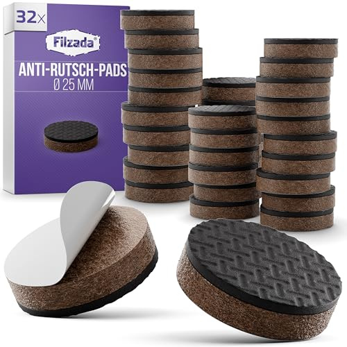 Filzada® 32x Antirutsch Pads Möbel Ø 25 mm - Premium Gummipads - Anti Rutsch Pads - Selbstklebende Antirutsch Aufkleber - Gummi Unterlage Möbelstopper - Anti Rutsch Pad