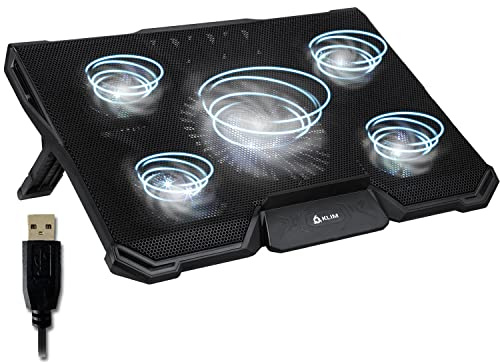 KLIM Cyclone - Laptop Kühler - NEU - Ständer - Maximale Kühlung - Verhindere Ãœberhitzung - Schütze Dein Laptop - 5 Lüfter 2200 & 1200 RPM - Cooling Pad für Computer PS5 PS4 Xbox One - Weiß