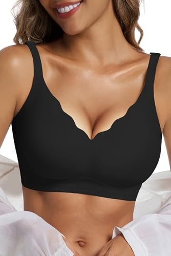 Vtelor Bügelloser BH Damen Ohne Bügel Push up BH Große Brüste Starker Halt | Vtelor Soft, Nahtloser, V-Ausschnitt, Gepolstert & Bequem BH, Seamless Bralette Ohne Buegel für Alltag, T-Shirt und Schlaf