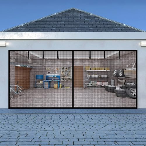 LIAMST Garagentorschutz, 4,8 x 2,1 m, für 2 Auto-Garagentore, verstärktes Fiberglas, freihändig, magnetische Garagentür