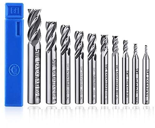ASNOMY 10Stück HSS Schaftfräser CNC Drehmaschine geraden Schaft 2-12 mm, 4 Flöte Spiralfräser Schneide Schaftfräsersatz Drill End Mill Fräser Bit 2/3/4/5/6/7/8/9/10/12 mm