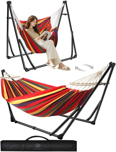 ANYOO Hängematte und Hängesessel mit klappbarem Gestell, tragbares Hängemattengestell-Set für den Outdoor/Indoor Garten Terrasse Camping Deck