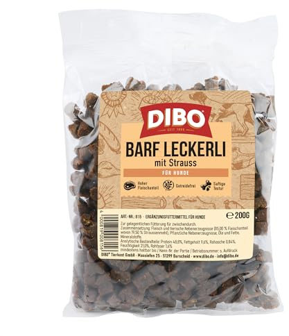 DIBO Barf-Leckerli mit Strauss zur Belohnung, Sport und Freizeit, Gluten- und Lactosefrei, Ohne Zusatzstoffe, 200 g