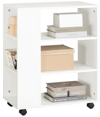 SoBuy Druckerschrank mit Rollen - Stabiler Druckertisch, Rollcontainer, Schreibtisch Unterschrank, Druckerschrank, Beistelltisch mit Rollen für Büro & Homeoffice Weiß 60x75x35cm FBT68-W