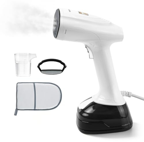 Dampfglätter Steamer 1800W, 3 Dampfstufen, 400ml Tank 15 Min. Dampfdauer | Handheld Dampfbügeleisen für Kleidung & Hemden, ultraleicht kompakt für Reise Wohnung, inkl. Handschuh Dampfbürste Messbecher