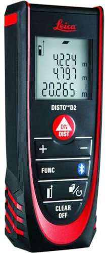 Leica DISTO D2 – funktioneller Laser Entfernungsmesser mit Bluetooth (App-Nutzung) für Distanz-, Flächen- und Volumenmessungen (Innenbereich & automatische Endstückerkennung)
