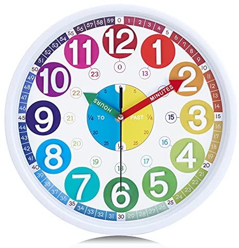 Lafocuse Kinder Wanduhr 3D Ziffern Lautlos, Bunt 30cm Lernuhr ohne Tickgeräusche, Modern Kinderuhr für Jungen Mädchen Kinderzimmer Schlafzimmer Schule