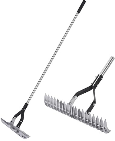 YEELOR Strohrechen 38,1 cm, Verstellbarer Griff, Rasenrechen zum Entfernen von abgestorbenem Gras & Rasenbelüftung