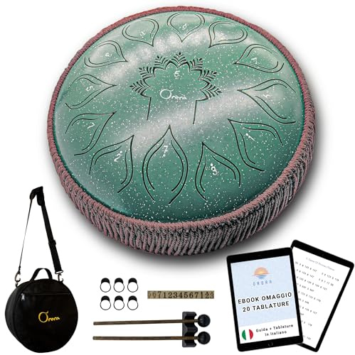 ORORA Steel Tongue Drum, Zungentrommel, 12 Zoll 13 Noten - Handpan, Ideal für Entspannung - Musikinstrument für Kinder und Erwachsene - Ebook mit 20 Notenblättern kostenlos - Originelles Geschenk