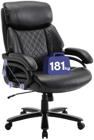 COLAMY XXL Chefsessel[181kgs] - Hochlehner Bürostuhl Leder mit verstellbaren Armlehnen& strukturierter Rückenlehne - Extra breiter Sitz (59cm) für Homeoffice und Büro, Schwarz