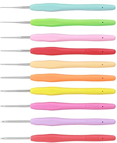 10 Stück Häkelnadeln Set Farbe Extra lang Häkelnadel Ergonomischer Weicher Silikonkautschukgriff Häkeln für Anfänger und Häkelliebhaber (0,5 mm-2,75 mm)