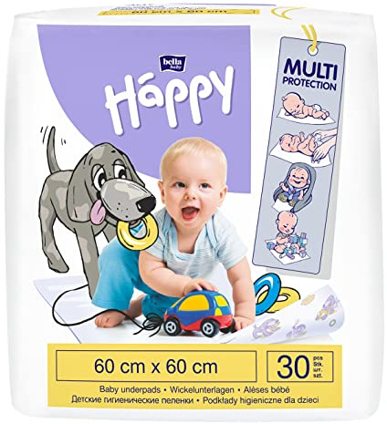 bella baby Happy Wickelunterlagen: Baby Wickelunterlagen für unterwegs 60 x 60 cm im 2er Pack (2 x 30 Stück) - wasserdicht und hygienisch