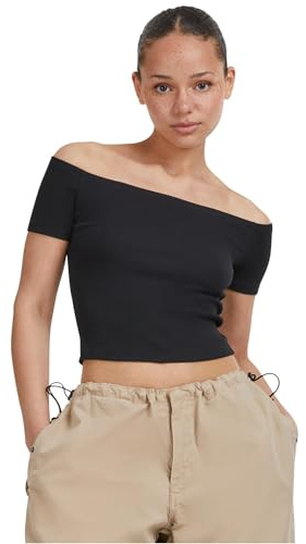 Urban Classics Ladies Off Shoulder Rib Tee Frauen T-Shirt schwarz Basics, Streetwear
