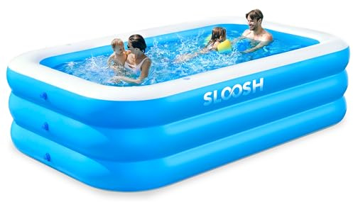 Sloosh Aufblasbarer Swimmingpool mit Sitzen, 304,8 x 182,8 x 55,8 cm, verdickter Aufstellpool für Familien, ideal für Sommer-Wasserpartys im Garten, auf der Terrasse oder dem Rasen, Blau
