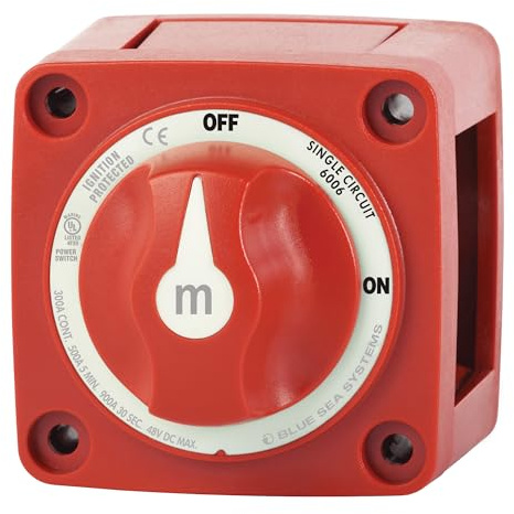 Blue Sea Systems 6006 m-Serie Batterieschalter EIN/AUS mit Knopf, rot