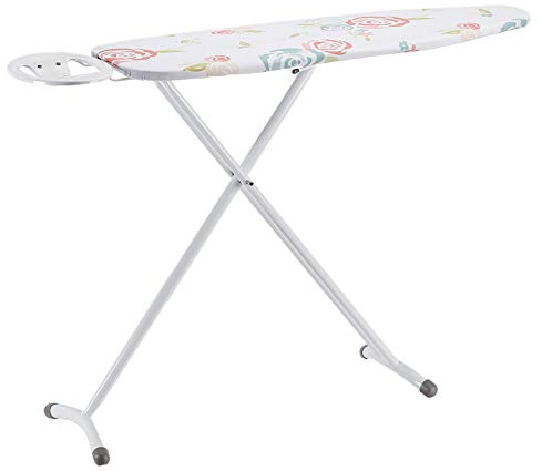 Amazon Basics Bügelbrett Klein mit Ovaler Bügeleisenablage, Dampffluss-Netz-System, Höhenverstellbar bis 87cm, 109cm x 34cm, Weiß