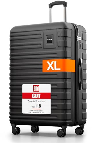 Travely Polycarbonat Koffer Groß 77cm XL - 100L Innenvolumen - 158cm Gurtmaß, sehr robuster Hartschalenkoffer mit sanften Rollen & TSA Schloss, Reisekoffer, Handgepäck Koffer, Reisekoffer mit Rollen