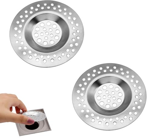 2 Stück Abflusssieb Edelstahl, Löcher Waschbecken Sieb, Haarsieb Dusche, Abfluss Siebe, Abflusssieb Siebe, für Dusche, Badewanne, Spülbecken Einfach Reinigen, Sink Strainer