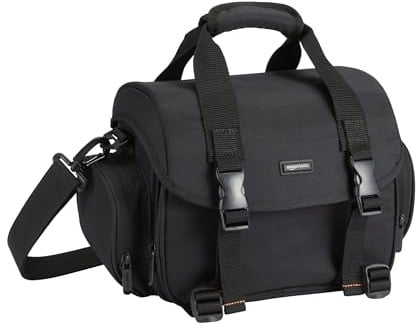 Amazon Basics Schultertasche für SLR-Kamera, Groß, Schwarz/Orange | Wasserdicht