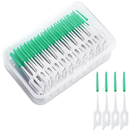 MIVAIUN 200 Stück Interdentalbürste Weiche Silikon adaptive Interdentalbürste Zahnzwischenraum Bürste Rücklaschbürste Tragbarer Dual-Use Zahnseide Stick für Reiniger Zahnreinigung Werkzeug （Grün）