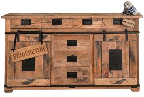 MR. DEKO Sideboard Wohnzimmer Kommode Holz 150x45x90cm Mehrzweckschrank | Mangoholz Möbel