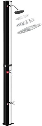 Steinkirch Solar Gartendusche 35L mit Edelstahl Duschkopf Ø 300 mm Pooldusche Campingdusche Außendusche mit Fußdusche und Einhebelmischarmatur Solardusche Garten Wassertemperatur bis 65°C