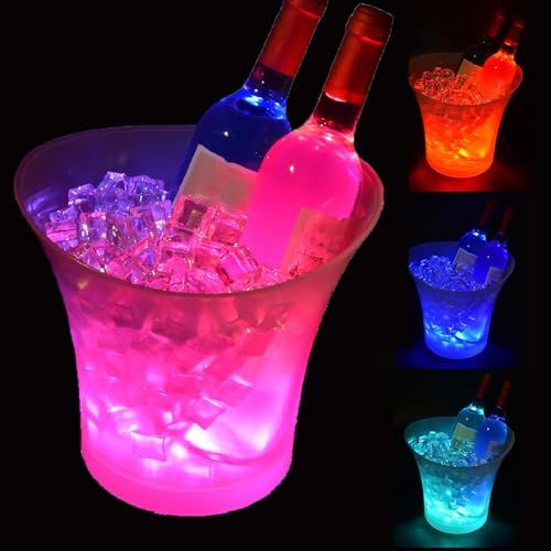 Tiandirenhe Neu Led Eiskübel,sektkühler Led,5L Led Eiseimer,Farbe Kann Eingestellt Werden, Bunter Farbverlauf,Bunter Blitz,zum Kühlen Von Champagner,Wein,Getränke,Bier,Für Party,bar Club Thema