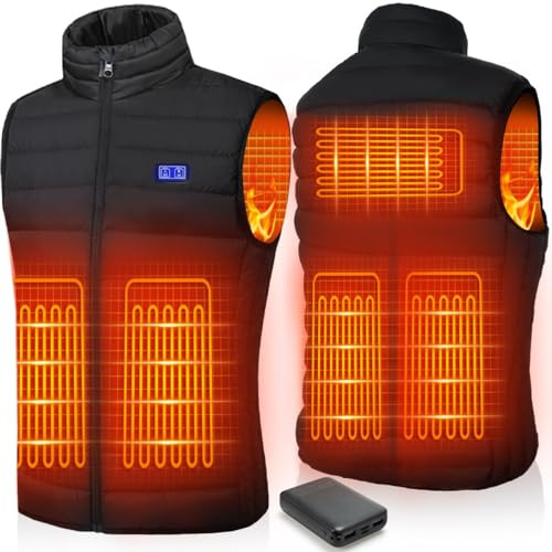 Unzipp Beheizbare Weste für Herren Damen: Winter Warme Beheizte Jacke Weste mit 5V 10000 Mah Akku, 3 Einstellbaren Temperaturen, Waschmaschinenfest für Outdoor-Aktivitäten
