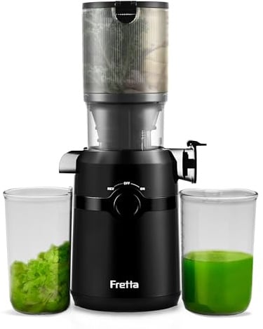 Fretta Entsafter,Slow Juicer mit 108MM Breite und Größere Fütterungsröhre,Füllvolumen für ganze Gemüse und Obst,BPA-frei Tritan-Material Entsafter,Einfacher Installation,200W