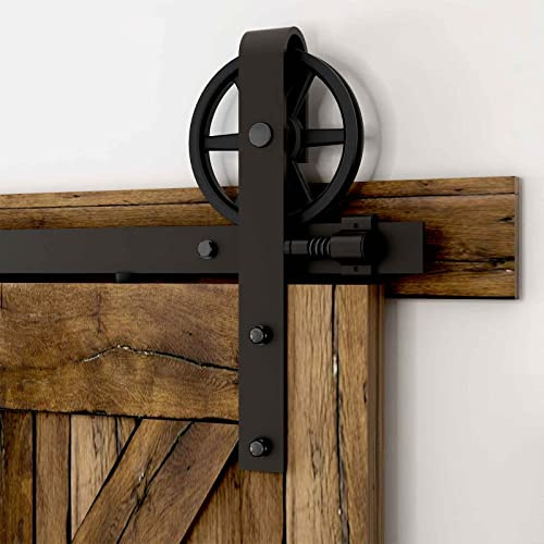 CCJH 6FT/182cm Schiebetür Schiene Schiebetürbeschlag Set Schiebetür Komplettset Schwarz Schiebetürsystem für 1 Holztür
