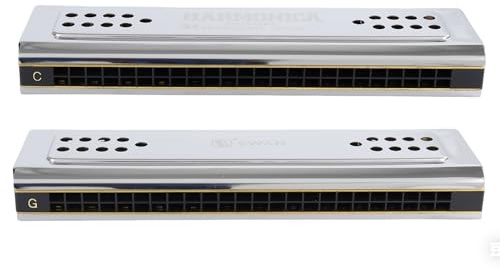 Swan 2-in-1 Doppelseitige Tremolo-Mundharmonika, Mundorgel, Dural-Tonart von C&G, 24 Doppellöcher, Rohrblatt-Blasinstrument mit gepolstertem Box-Reinigungstuch