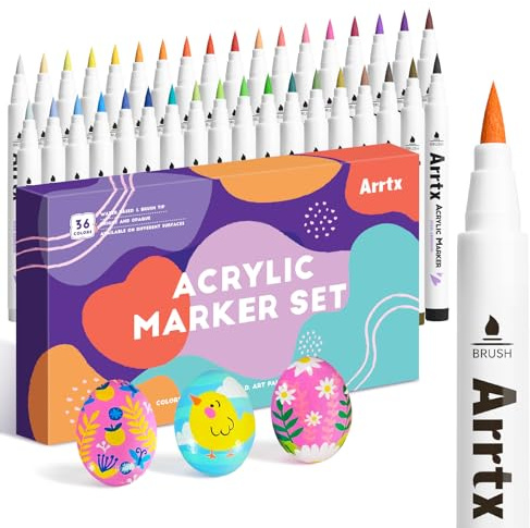 Arrtx Acrylstifte für Steine Wasserfest-36 Farben Stifte Steine Bemalen, Pinsel Spitze Acrylmarker Zum Bemalen Acrylmarker für malerei, Keramik, Glas, Holz, Metall, Leinwand, DIY Fotoalbum
