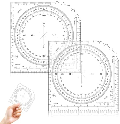 2 Stück Winkelmesser,Militär Planzeiger,Schablone für Taktische Zeichen,Kartenwinkelmesser ,Militärischer Winkelmesser,Koordinaten Skala Topografische Karten ,Marschzahlmesser,Vollkreiswinkelmesser