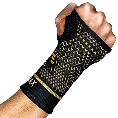 INDEEMAX 1 Paar Kupfer Handgelenkbandage, Handgelenk Bandagen mit Daumenschlaufe für Deman und Männer, Bandage Handgelenk für Linderung von Karpaltunnel, Arthritis und Anderen Schmerzen