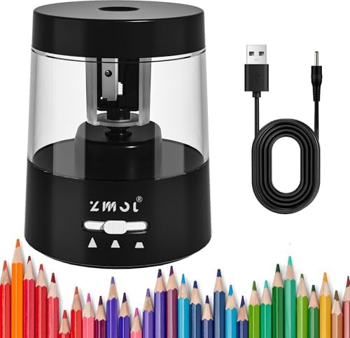 ZMOL Elektrischer Anspitzer (Pencil Sharpener) - Kompaktes, batteriebetriebenes Gerät zum schnellen Radieren von Nr.2 - Stiften und Farbstiften (6-8mm), ideal für Kinder, Schule, Büro und Zuhause.