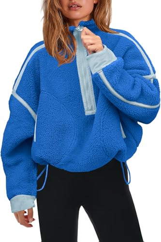 Panadila, Damen Fleece-Pullover mit halbem Reißverschluss, weich, warm und locker geschnitten, mit Taschen und kuscheligem Teddyfleece für hohen Tragekomfort