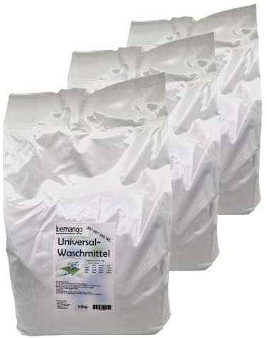 Bemango Waschpulver Pulverform 3x10 kg, Phosphatfrei, für alle Wäschearten, Maschinenwasche bei 30-95°C, über 300 Waschladungen, Frischer Duft, Weißend