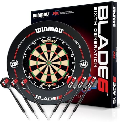 WINMAU Blade 6 Professionelle Bristle Klassische Dartscheibe with Surround und Darts Set (2 Sätze Darts)