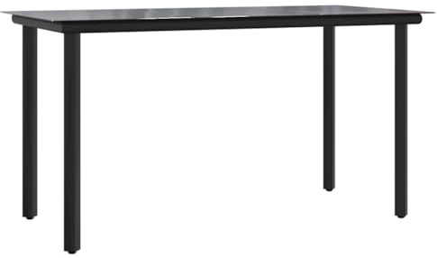 Qnhdfrt Garten-Esstisch Schwarz 200x100x74 cm aus pulverbeschichtetem Stahl und Hartglas Modernes Design mit stabilem Glastisch für Terrasse Balkon Camping und Outdoor Dining