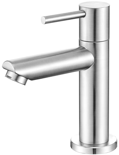 ANYCEE Kaltwasserhahn Gäste WC mit Anschlussschlauch, Edelstahl Wasserhahn Bad nur Kaltwasser, Waschbecken Armaturen Badezimmer mit Auslauf Höhe 9,34CM