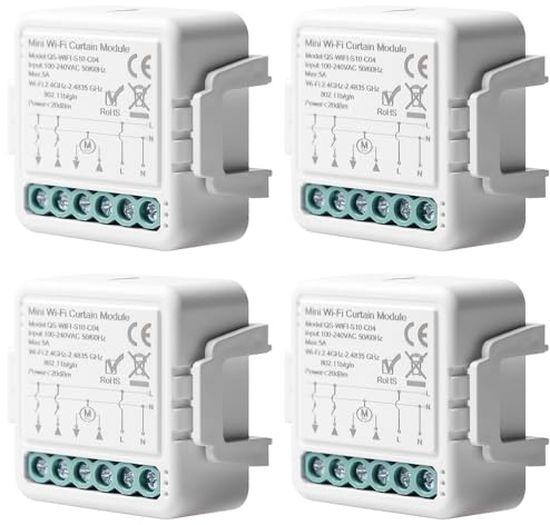 4 Stücke WiFi-Smart-Rollladenschaltermodul, Tuya WiFi Rolladenschalter Modul 2.4GHz Alexa Smart Rolladensteuerung, APP Steuerung Zeitschaltuhr für Rolladenmotor, funktioniert mit Alexa/Google Home