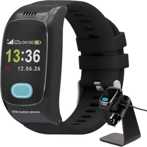 one button phone Notruf-Uhr Senioren Set mit Ladestation, Vergleichssieger | Ohne Abo, SOS-Notrufknopf, GPS-Ortung, Sturzerkennung, Vitaldaten, Telefonfunktion, Notfallarmband, Hausnotruf-Alternative