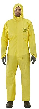 Ansell AlphaTec 2300 Modell 132, Einweg-Schutzanzug, Chemikalienschutz Typ 3/4/5, Wasserdichter Ganzkörperanzug, Arbeitsoverall in robuster Qualität, Schutzanzug gelb, 1 Stück, Gr. L