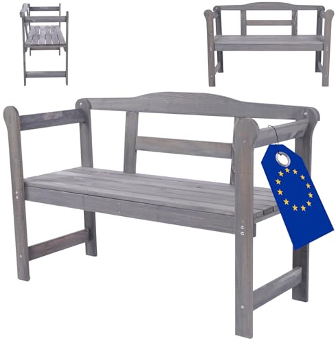 MODO24 Gartenbank aus Holz, Parkbank, Gartenmöbel, Sitzbank, Bank Friesenbank, Holzbank, 2-Sitzer, In- & Outdoor, Wetterfest, UV-beständig, FSC-Holz, Abmessungen 46x118x78 cm, Farbe: Grau imprägniert