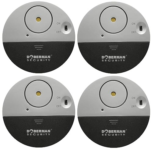Wer Doberman Security, Fensteralarm, mit 100-dB-Alarm und Vibrationssensoren, modernes und superdünnes Design, 4 Stück
