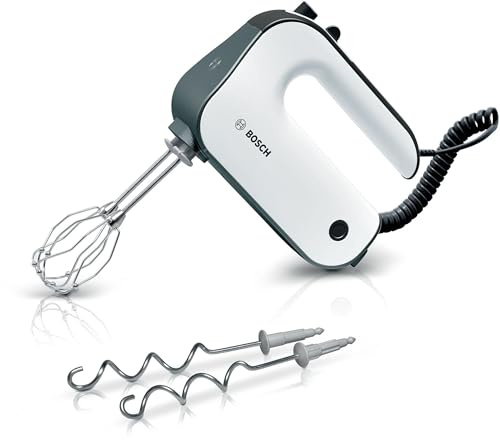 Bosch Handrührer Styline MFQ49300, 5 Stufen, 2 Edelstahl Rührbesen- und Knethaken, Spiralkabel, 850 W, weiß/dark silver